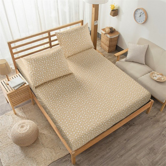 Ara Ölçü  120x200  Lastikli Çarşaf Ve Yastık Kılıfı Sütlü Kahve Yıldız Desenli 