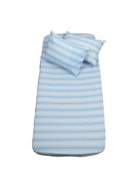 Kumaş Lastikli Çarşaf Takımı Açık Mavi Zikzaklı - 140x190