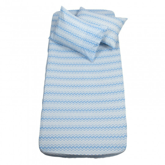 Kumaş Lastikli Çarşaf Takımı Açık Mavi Zikzaklı - 140x190
