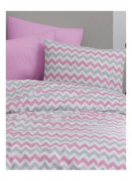 Çift Kişilik Lastiksiz Nevresim Takımı 200x220 - Pembe Zikzak Desenli