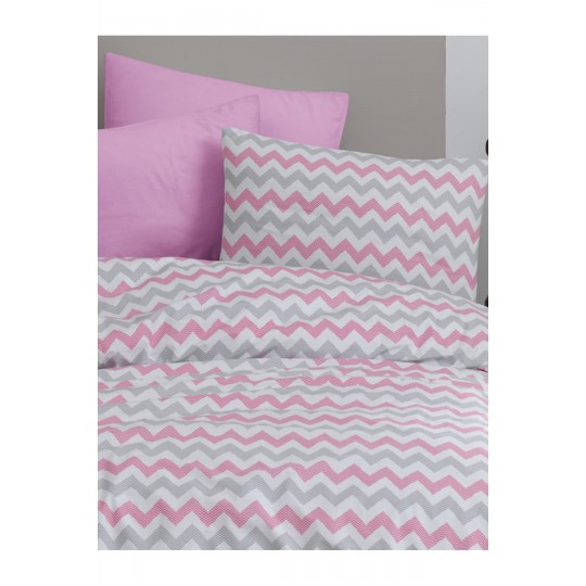Tek Kişilik Lastiksiz Nevresim Takımı 160x220 - Pembe Zikzak Desenli