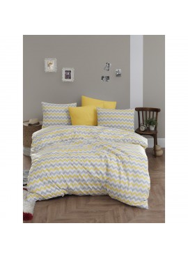 Çift Kişilik Lastiksiz Nevresim Takımı 200x220 - Sarı Zikzak Desenli