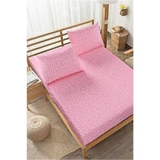 Ara Ölçü  120x200  Lastikli Çarşaf Ve Yastık Kılıfı Pembe Yıldız Desenli