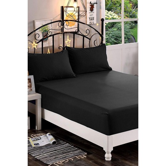 Çift Kişilik Lastiksiz Siyah Çarşaf Takımı - 240x260