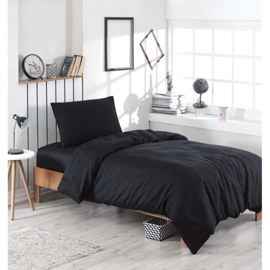 Tek Kişilik Lastiksiz Siyah Nevresim Takımı-160x220