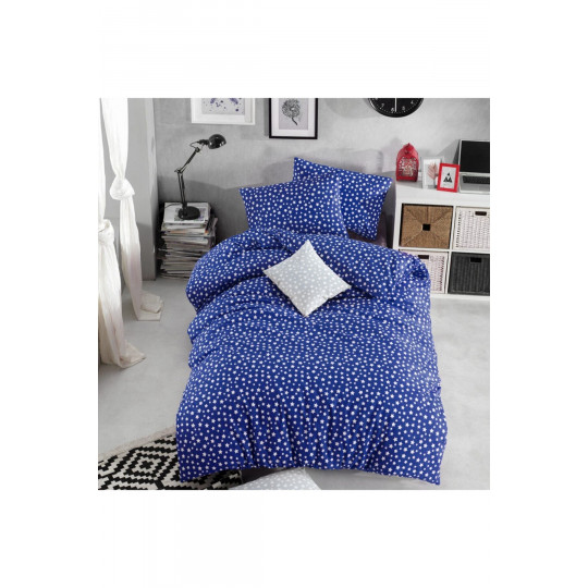 Tek Kişilik Lastikli Lacivert Yıldız Desenli Nevresim Takımı -160x220