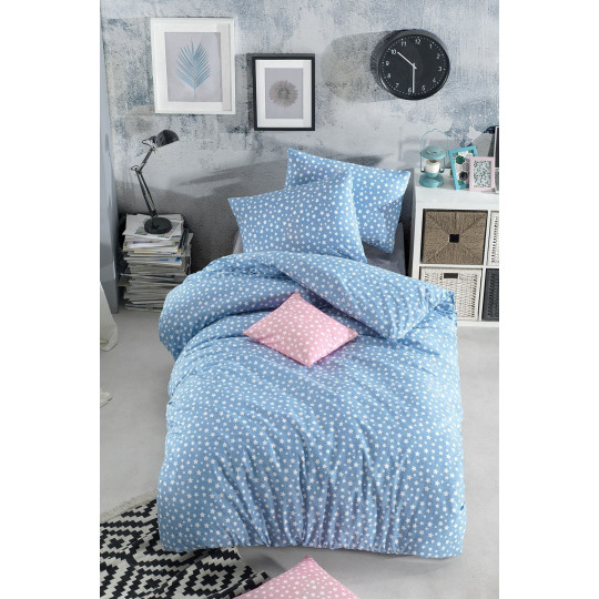Tek Kişilik Lastikli Mavi Yıldız Desenli Nevresim Takımı -160x220