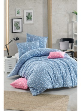 Tek Kişilik Lastikli Mavi Yıldız Desenli Nevresim Takımı -160x220