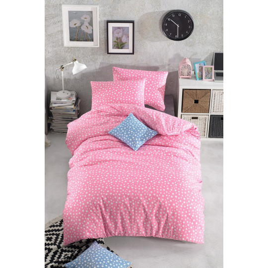 Çift Kişilik Lastiksiz Pembe Yıldız Desenli Nevresim Takımı - 200x220