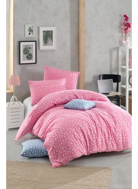 Çift Kişilik Lastiksiz Pembe Yıldız Desenli Nevresim Takımı - 200x220