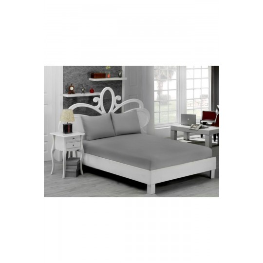 Çift Kişilik Lastiksiz Gri Çarşaf Takımı - 240x260